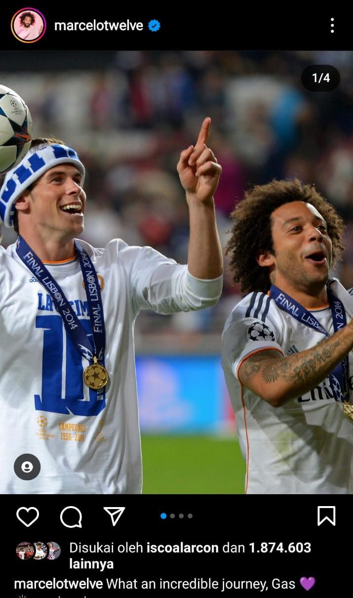 Bale dan Marcelo merayakan kemenangan di Final Liga Champions 2018