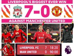 Hasil Pertandingan Liverpool Vs Manchester United: Setan Merah Terbantai 7-0